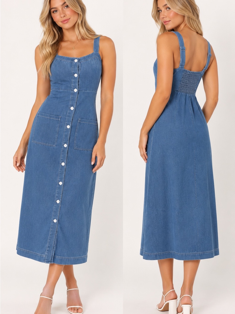 Petal & Pup Blue Denim Button-Front Midi Dress